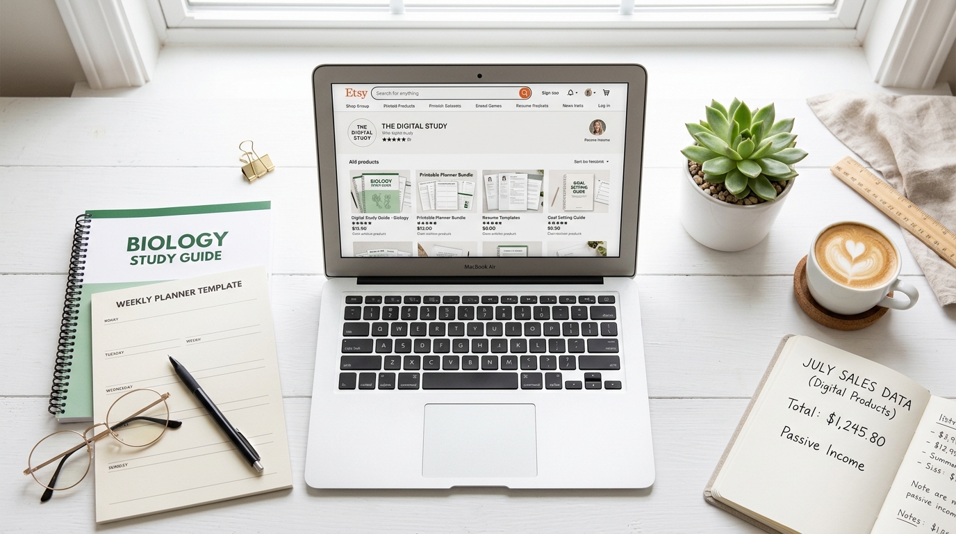 Selling digital products online as a beginner on Etsy and Gumroad to earn passive income