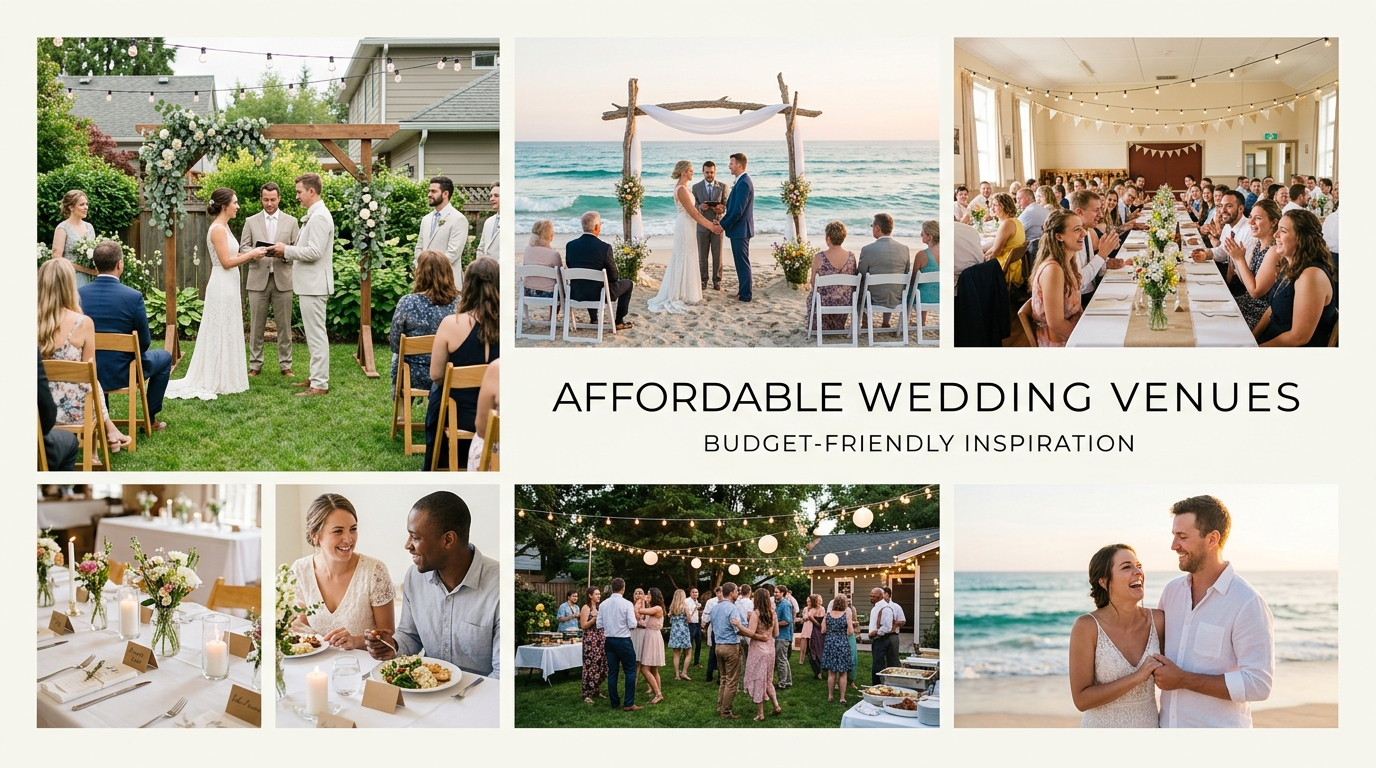 Cheap wedding venue ideas including backyard, beach, and community center weddings
