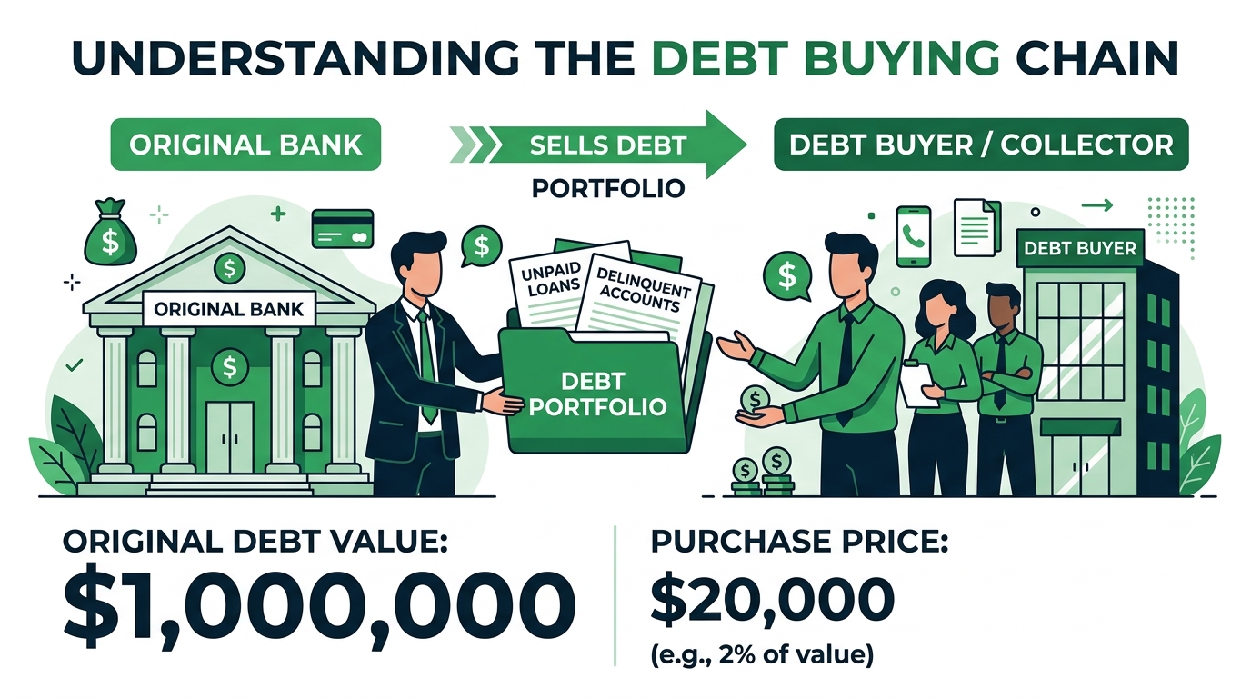 How Midland Credit Management buys charged off debt from original creditors like banks for pennies on the dollar