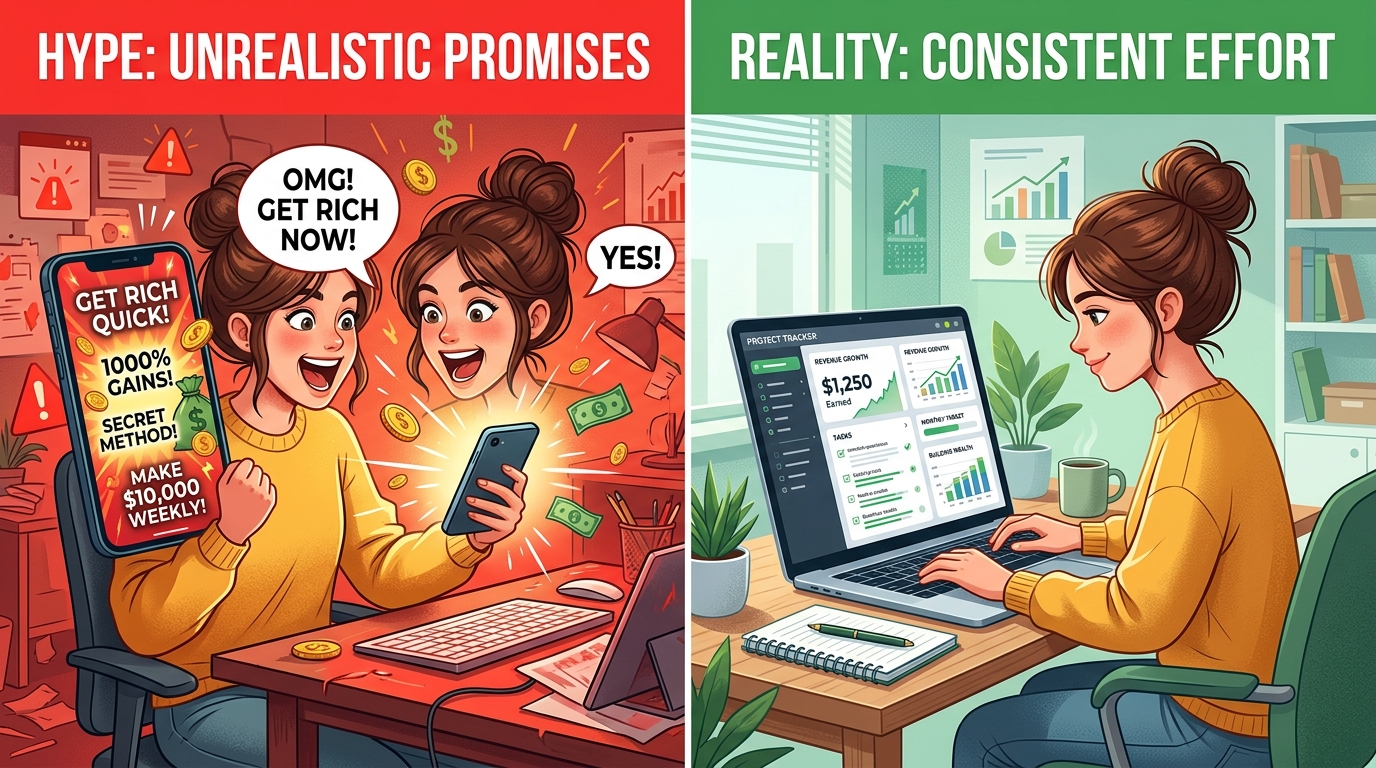 Make money online for beginners reality check showing what is real versus what is hype in 2026