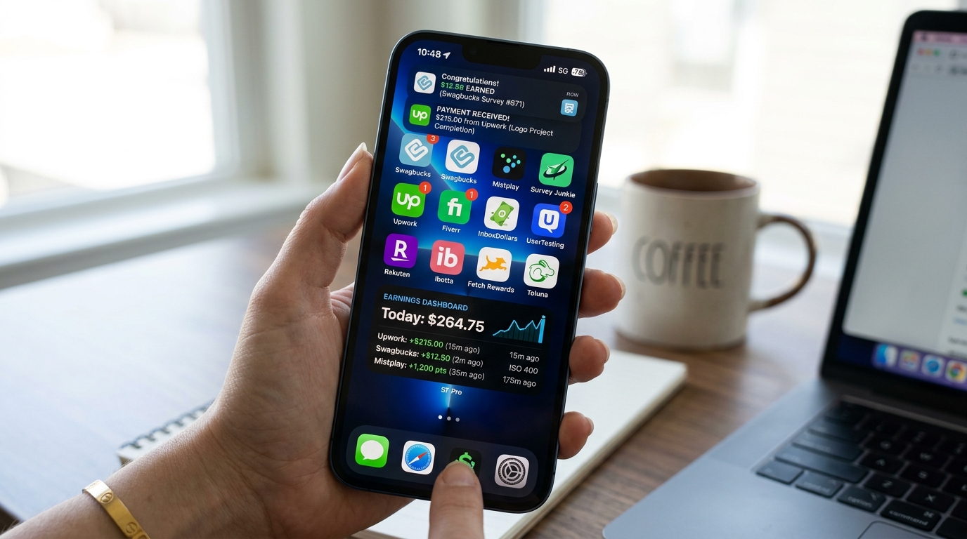 Smartphone showing apps used to make money through phone