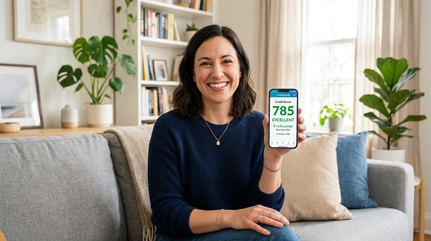 Person successfully rebuilding credit with Milestone Credit Card showing improved credit score