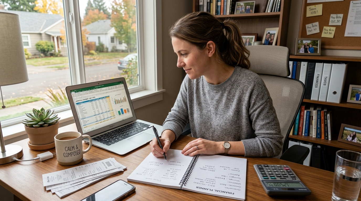 Example of 50 30 20 budget rule applied to monthly income planning and expense tracking