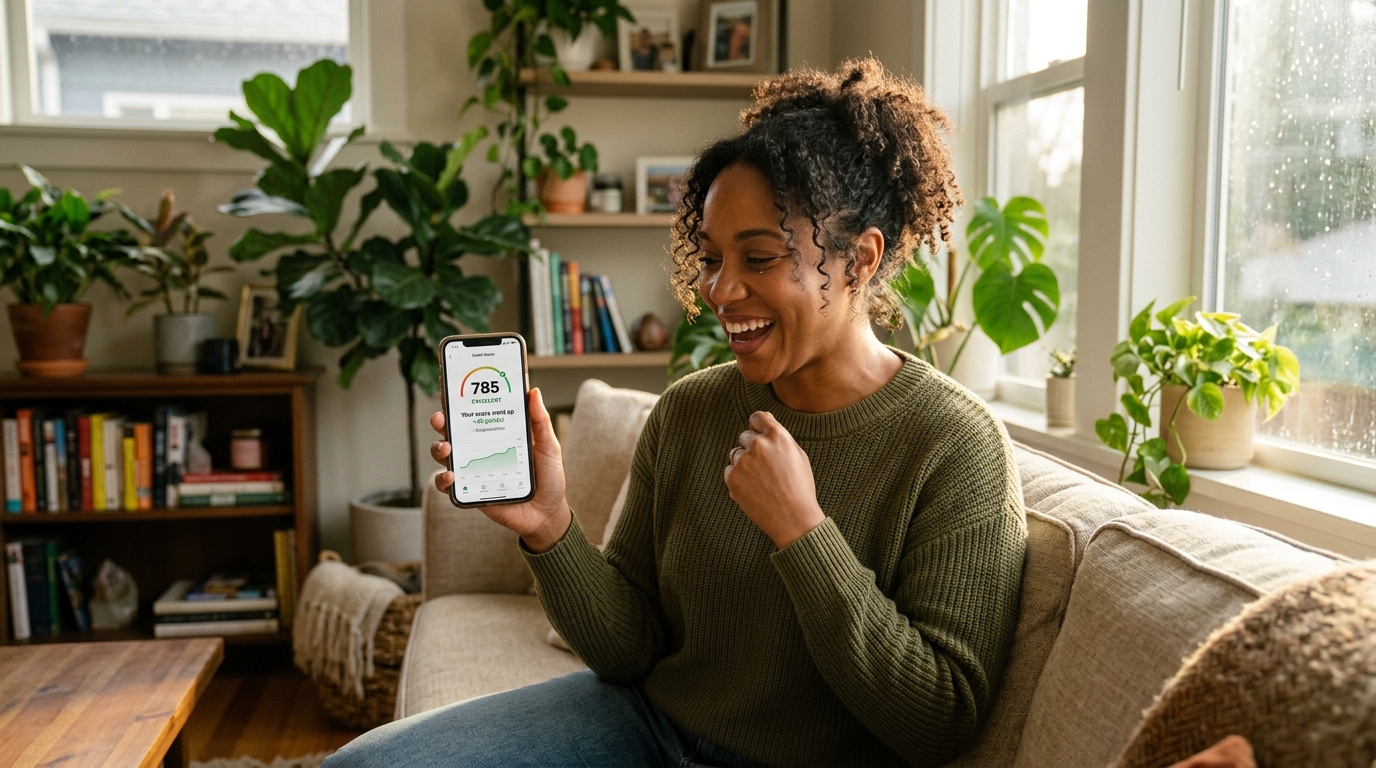 Person successfully rebuilding credit with Blaze Credit Card showing improved credit score and financial recovery