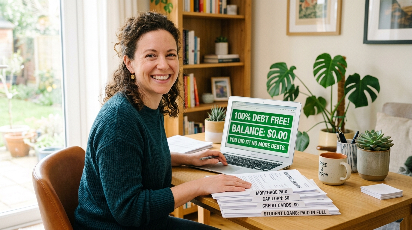 Person achieving financial recovery after First Advantage Debt Relief program showing debt free progress