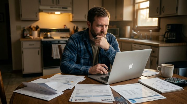 Is Accredited Debt Relief legit 2026 showing person researching debt settlement company online